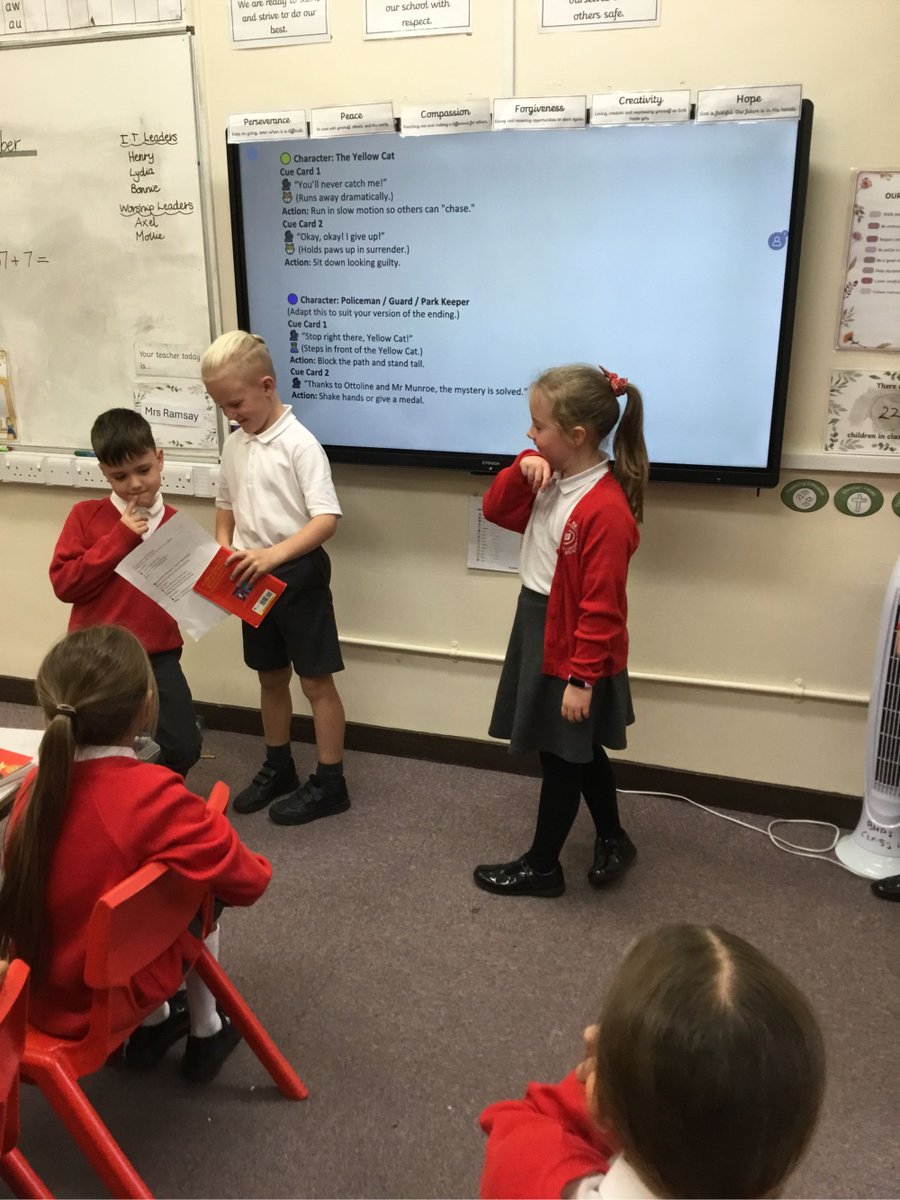 Class 7 have enjoyed taking part in role play in English today. We acted out the final scene in our English text, Ottoline and the Yellow Cat.