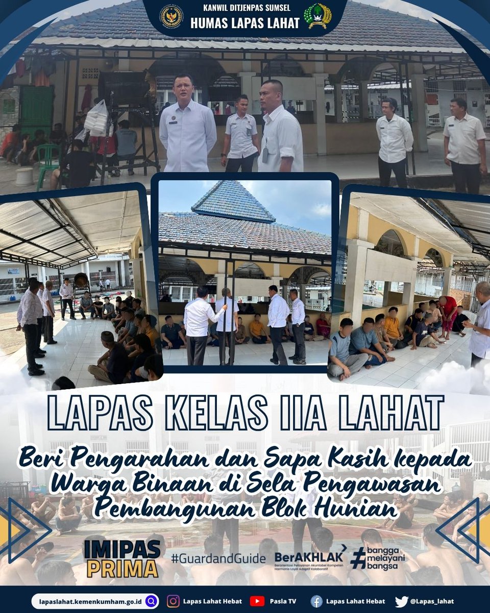 Lapas_Lahat's tweet photo. Lapas  Kelas IIA Lahat  Beri Pengarahan dan Sapa Kasih kepada  Warga Binaan Di Sela Pengawasan Pembangunan Blok Hunian
.
.
Baca Selengkapnya di :
https://t.co/EjvsCwDWnv https://t.co/Cj2uXhViot