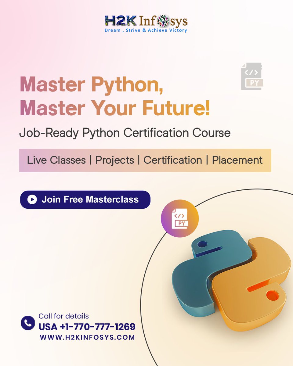 h2kinfosys's tweet image. 🐍 Master Python, Master Your Future!
🎓 Learn from basics to advanced &amp;amp; earn your Python Certification.
👉h2kinfosys.com/courses/python…
📞 Call: +1 770-777-1269 | 📧training@h2kinfosys.com
#PythonTraining #PythonCertification #LearnPython #H2KInfosys #AIandPython