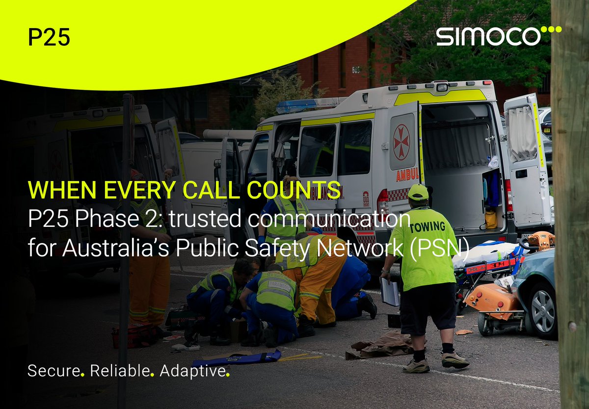 SimocoWS's tweet image. P25 Phase 2 & Public Safety 🚓🚒
When reliability saves lives, every call matters.
Simoco’s P25 Phase 2 solutions keep Australia’s public safety networks connected and secure.
Learn more here: simoco.com/solutions/p25/