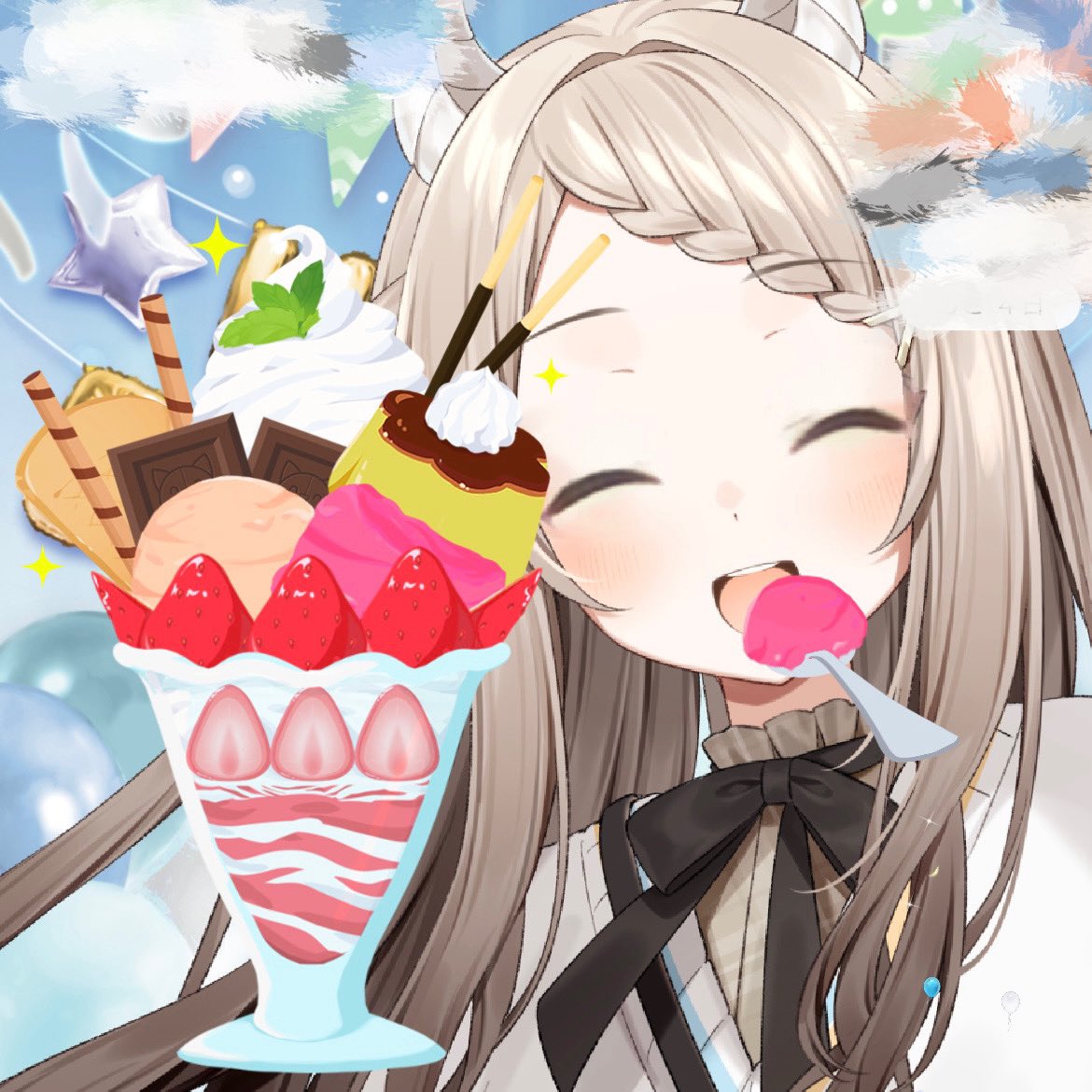 パフェが似合うね( ᴖ_ᴖ )

 #めぇるお届け