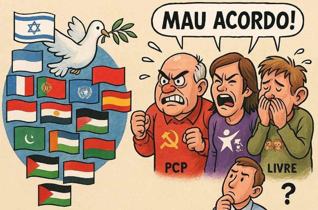 🇮🇱 Israel concordou com o acordo de paz.

🇺🇸🇵🇹🇪🇸🇫🇷🇩🇪🇮🇹🇬🇧🇦🇺🇨🇦 Os EUA e as potências ocidentais, incluindo Portugal, Espanha, França, Alemanha, Itália, Reino Unido, Austrália e Canadá, apoiam.

🇪🇺 A própria União Europeia apoia.

🇺🇳 A ONU também.

🇷🇺🇨🇳🇮🇳🇧🇷 Os BRICS — Rússia, China,