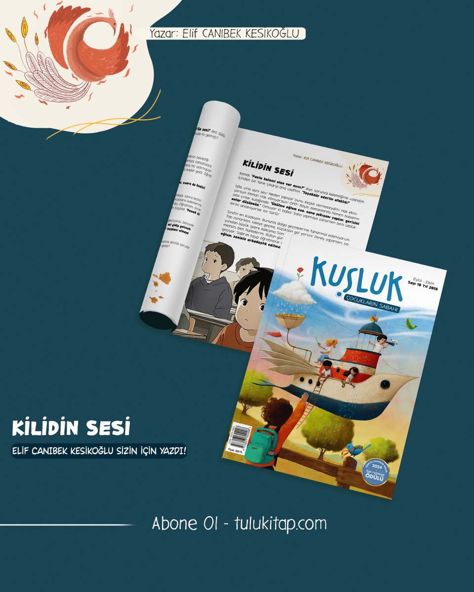 “Çocuğumla birlikte neler okusak?” diyorsanız, bu sayı tam size göre!

Kuşluk Dergi Eylül - Ekim sayısı

📌Kıymetli Yazar Elif Canıbek Kesikoğlu’nun kaleme aldığı, ’Kilidin Sesi’ sizleri bekliyor…

Hadi hemen siz de Kuşluk’a abone olun, kuşlar da size arkadaş olsun. 🌿
