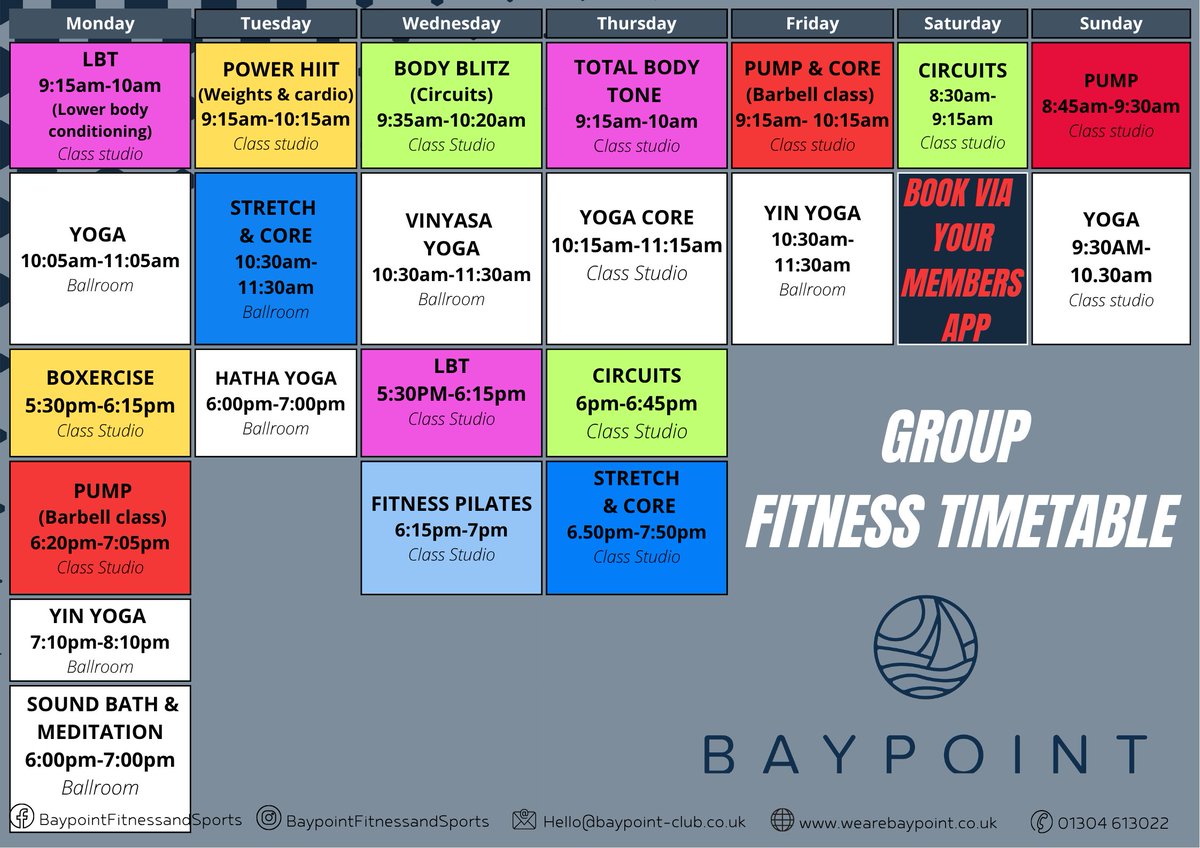 📅 New Fitness Class Timetable

We’re excited to announce our updated fitness class schedule starting Monday 13th October! 💪

Check out the new timetable and find the perfect classes to suit your goals - from high-energy workouts to relaxing recovery sessions.