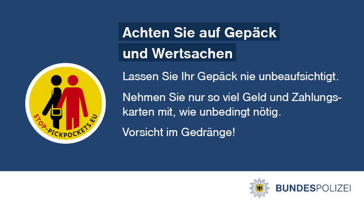 bpol_pir's tweet photo. #GelegenheitMachtDiebe 
Die Tricks der Taschendiebe sind vielfältig. Die Anzahl der Taschendiebstähle könnten bestimmt verhindert werden, wenn diese drei Dinge Beachtung finden würden. #stoppickpockets #prävention #bundespolizei https://t.co/9hQIqJEctZ