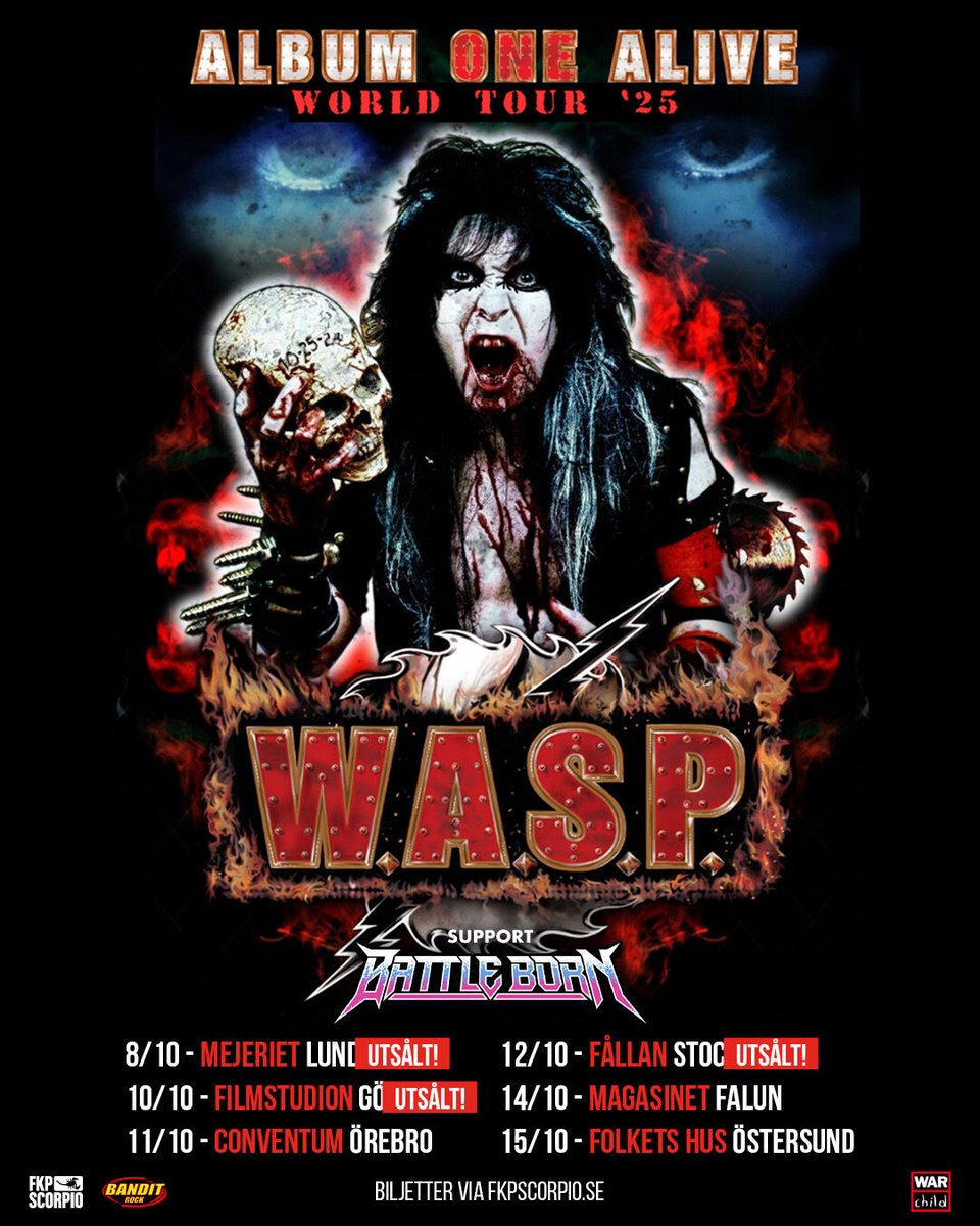 WASPOfficial's tweet image. W.A.S.P. are excited to announce another SOLD OUT show on the Album ONE Alive tour… STOCKHOLM, SWEDEN!
If you are thinking of seeing W.A.S.P. in SWEDEN, don’t wait get your tickets today!
Tickets bnds.us/r0zzt7
#waspnation #wasp #blackielawless #hardrock