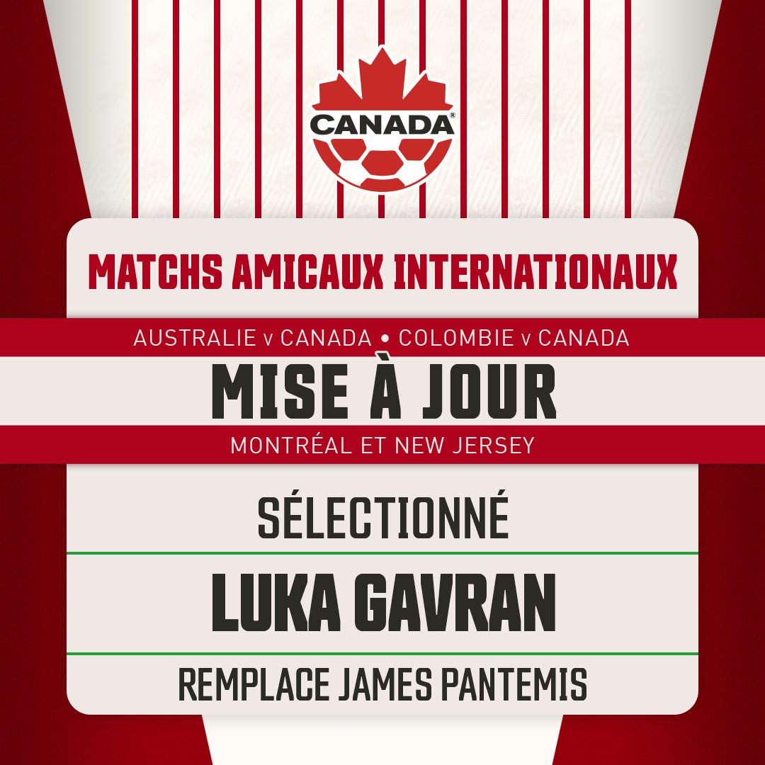 #CANMNT Roster Update 🚨 

Toronto FC’s Luka Gavran has been called into CANMNT camp to replace Portland Timbers' James Pantemis for the upcoming 2025 October FIFA Window matches against Australia and Colombia.

Mise à jour de la sélection du #CANMNT 🚨

Luka Gavran, du Toronto