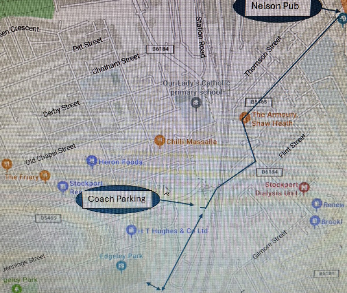 For any #Seasiders heading to Stockport this weekend the away pub is The Nelson  shown on the map 👇🏼 #Awayday #UTMP 🍊