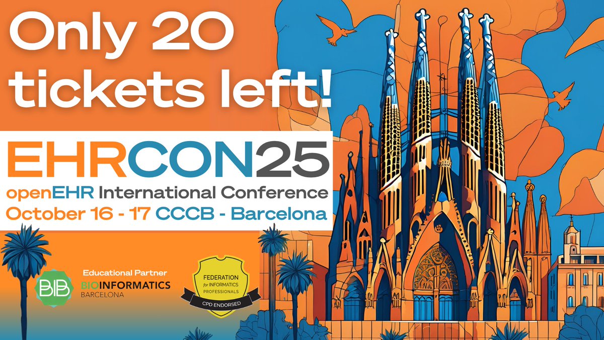 Last call! Just one week to go until EHRCON25 - and there are only 20 tickets left. 
Once they're gone, they're gone! tickettailor.com/events/openehr…