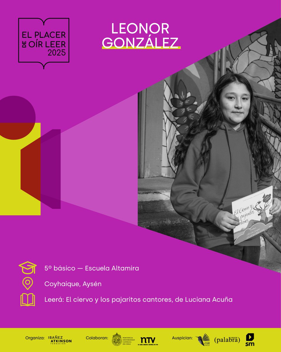 ¡El talento lector llega desde cada rincón de Chile a la Gran Final Nacional de #ElPlacerdeOírLeer! 🇨🇱📖 Leonor González será la voz de la Región de Aysén el 16 de octubre. ¡Mucho éxito en este desafío! ✨👏