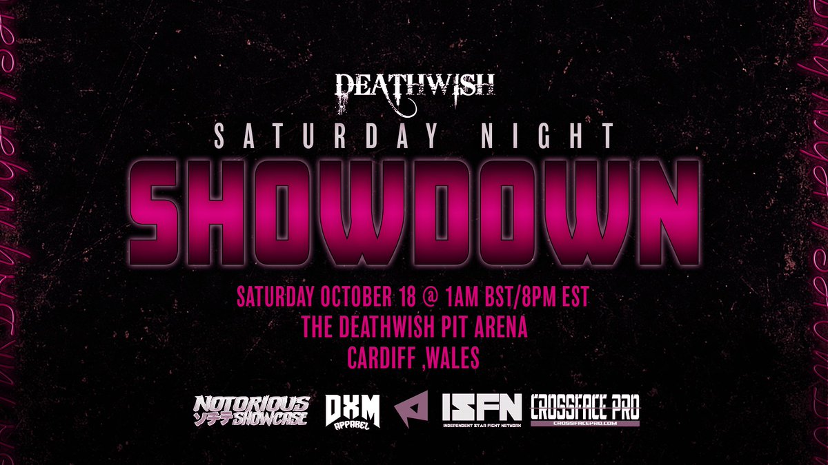 trying to keep shows on the go whilst prerecording and upgrading the venue as much as possible...so 9 Days from today we will be dropping a one night special Saturday Night Showdown...the card will be stacked and it will for sure be typical Deathwish chaos.
