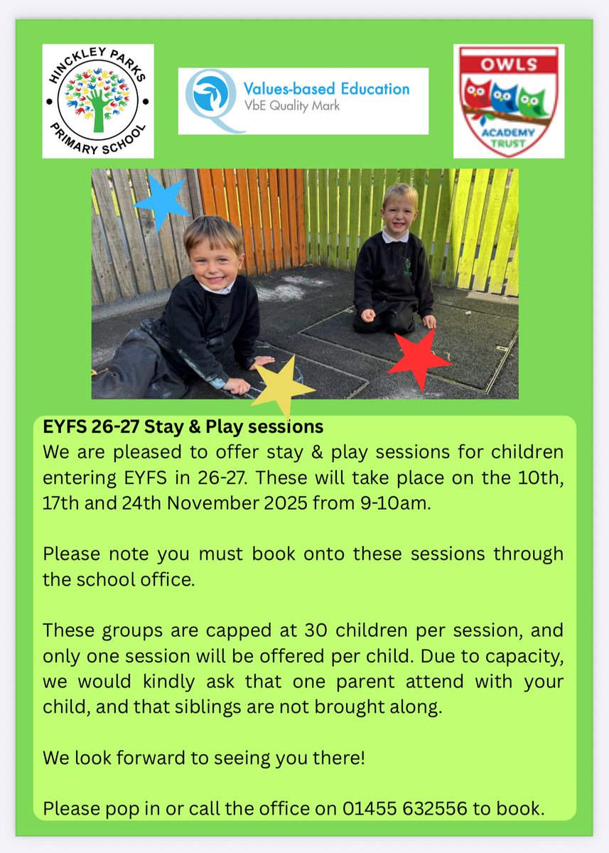 Come and attend one of our stay and play sessions for our new EYFS cohort for 2026/2027.