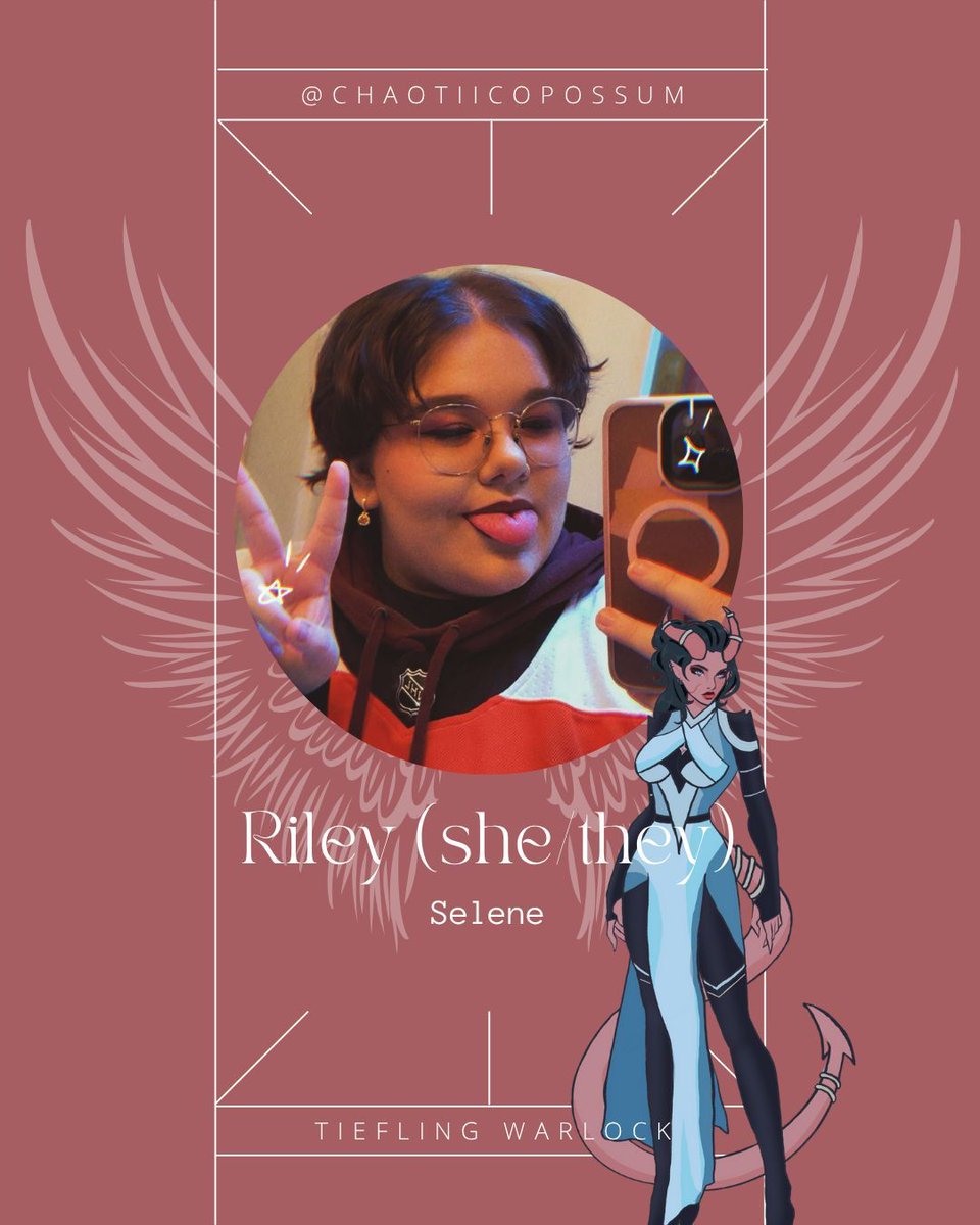 GoblinsnGirlies's tweet photo. Meet the Players: Riley

🔥 Yo adventurers! I'm Riley, and I play your local tiefling warlock Selene Blackthorne in Goblins and Girlies!

Find me here:
Twitch: @chaotiicopossum
Instagram: @supernaturalcurrency / @broadstrtbullies
Bluesky: @chaotiicopossum

#GoblinsAndGirlies https://t.co/yvTuJix1jV