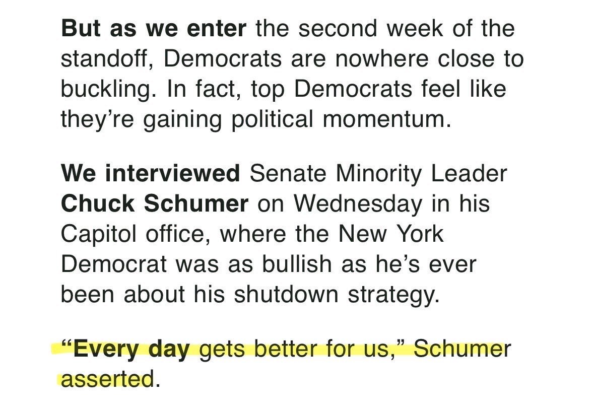 HouseAppropsGOP's tweet image. .@SenSchumer brags: “Every day gets better for us.”

Tell that to:
Troops about to miss a paycheck
Americans worried about their jobs
Seniors who lost health services
Moms &amp;amp; infants whose WIC is at risk

It’s not getting better for Americans — and Democrats are proud of that?