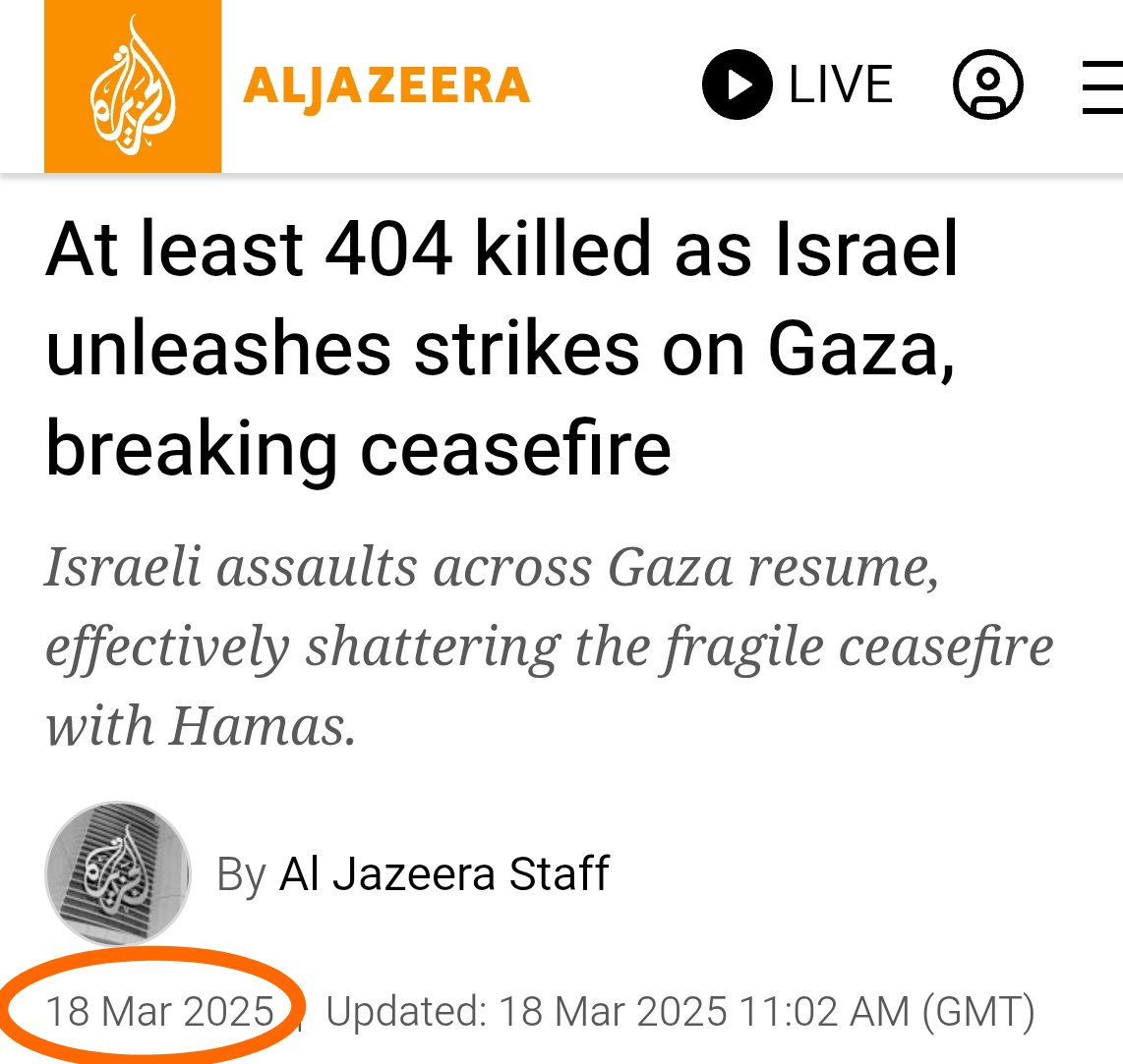 Kleiner Reminder:

Das letzte Ceasefire – unter dem spätestens Ende Mai die letzten Geiseln befreit worden wären – hat #Israel am 18. März mit einem der größten Massaker des gesamten Völkermords in Stücke gerissen:

404 Tote, Hunderte Verletzte – die allermeisten Frauen + Kinder.