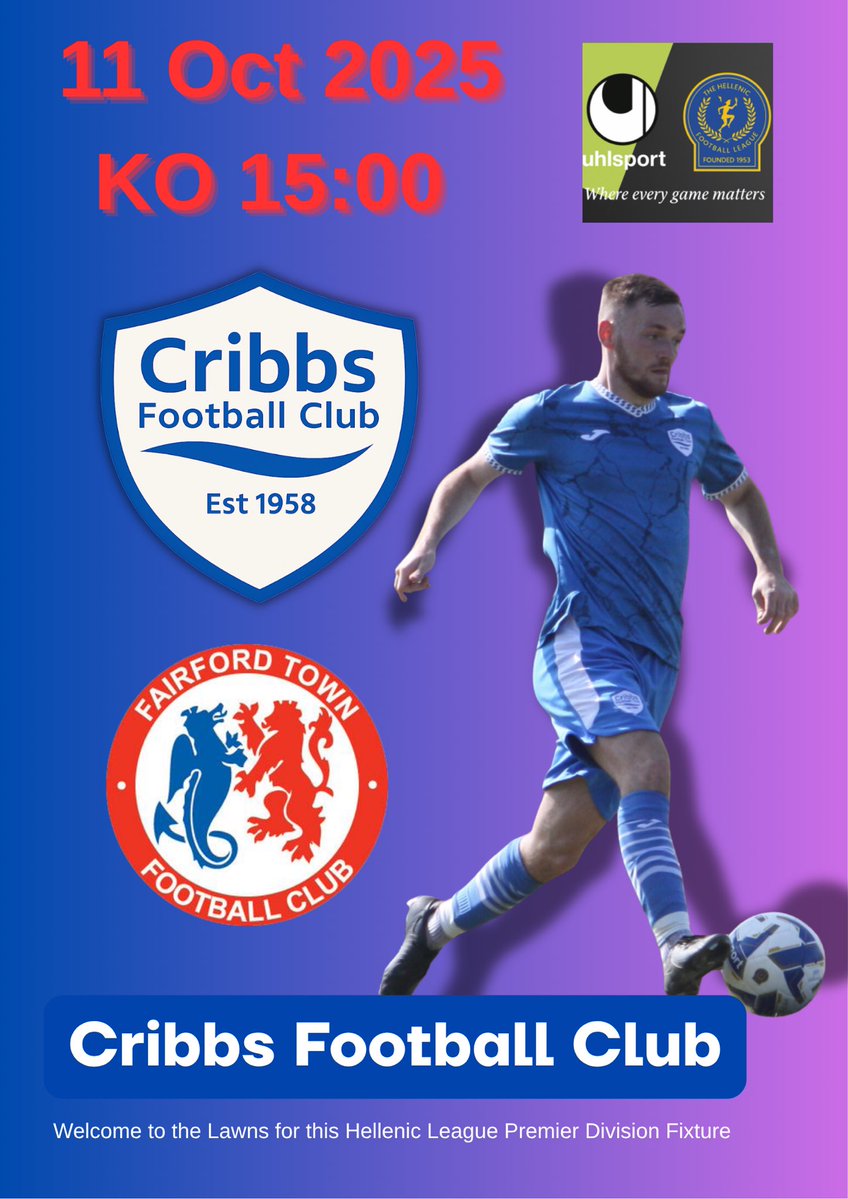 Cribbs Football Club (@cribbsfc) on Twitter photo โฝ๏ธ๐๐๐ฉ๐ช๐ง๐๐๐ฎ ๐๐ค๐ค๐ฉ๐๐๐ก๐กโฝ๏ธ
This weekend we welcome <a href="/FairfordTownFC/">Fairford Town FC</a> to the <a href="/SW_Pitchside/">South West Pitch-Side Trauma Care</a>๐๏ธfor an <a href="/HellenicLeague/">Hellenic League</a> Premier Division fixture.
โฐ15:00 (KO)
๐ทยฃ8 Adult/ยฃ5 Concession
๐Under 16s
๐ปBar Open (13:30)
Entry to the facility is only possible from 13:15 onwards โฝ๏ธ๐๐๐ฉ๐ช๐ง๐๐๐ฎ ๐๐ค๐ค๐ฉ๐๐๐ก๐กโฝ๏ธ
This weekend we welcome <a href="/FairfordTownFC/">Fairford Town FC</a> to the <a href="/SW_Pitchside/">South West Pitch-Side Trauma Care</a>๐๏ธfor an <a href="/HellenicLeague/">Hellenic League</a> Premier Division fixture.
โฐ15:00 (KO)
๐ทยฃ8 Adult/ยฃ5 Concession
๐Under 16s
๐ปBar Open (13:30)
Entry to the facility is only possible from 13:15 onwards