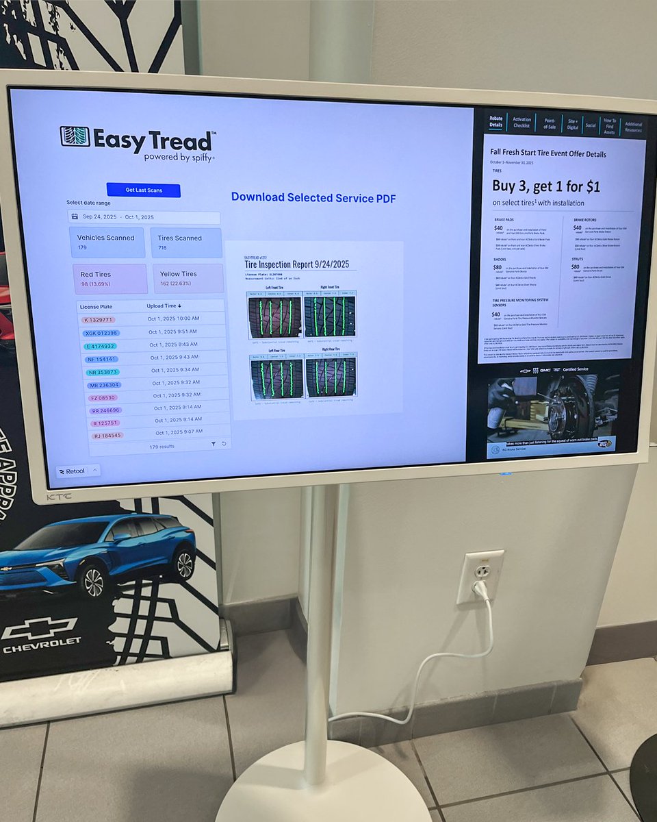 This is what customer education in the service lane looks like. 👇

Capital Chevrolet Wake Forest set up an interactive Easy Tread™ dashboard right beside their service advisors, allowing customers to see a real-time look at their tire scans.

✅ Customers can view their own