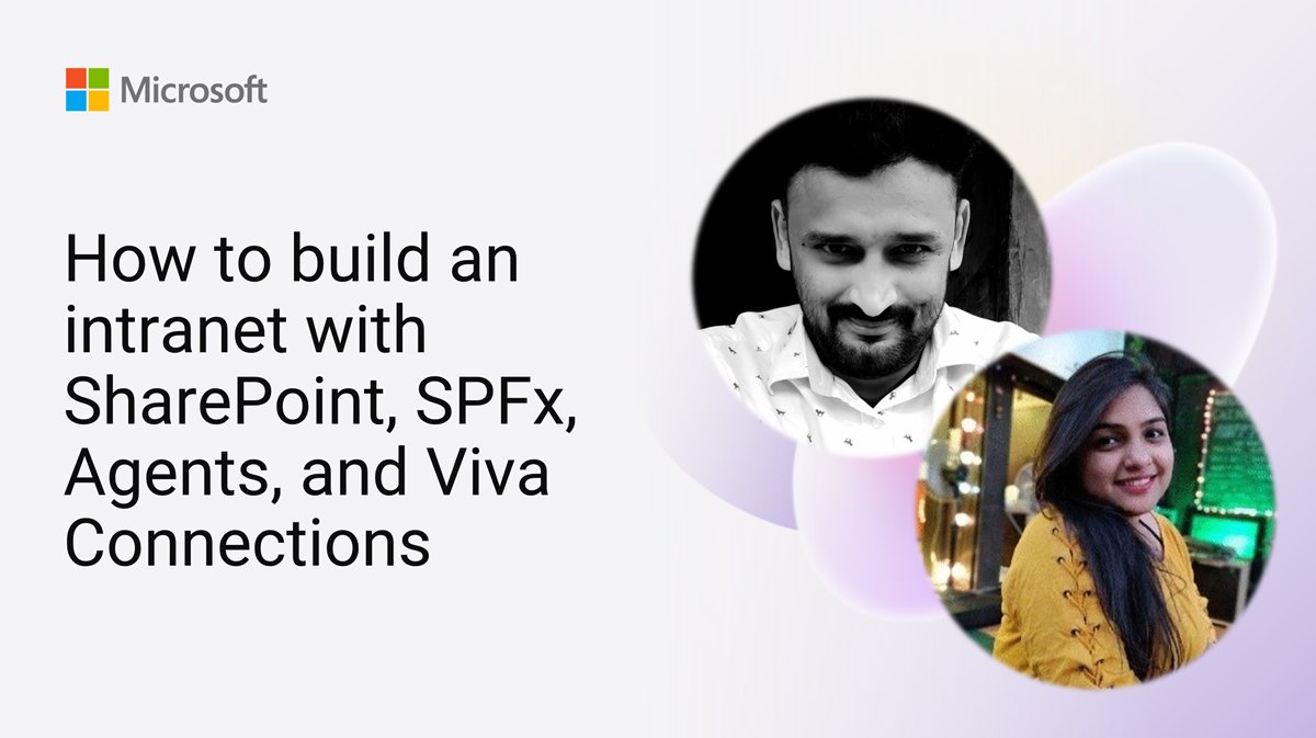 SharePoint's tweet image. 💡 Build a modern intranet with #SharePoint, #SPFx, and #VivaConnections
Rahul Navale and Aditi Manjrekar show how to combine dashboards, podcasts, smart search, and legal document agents into one seamless solution
📺 → msft.it/6019SUn8D