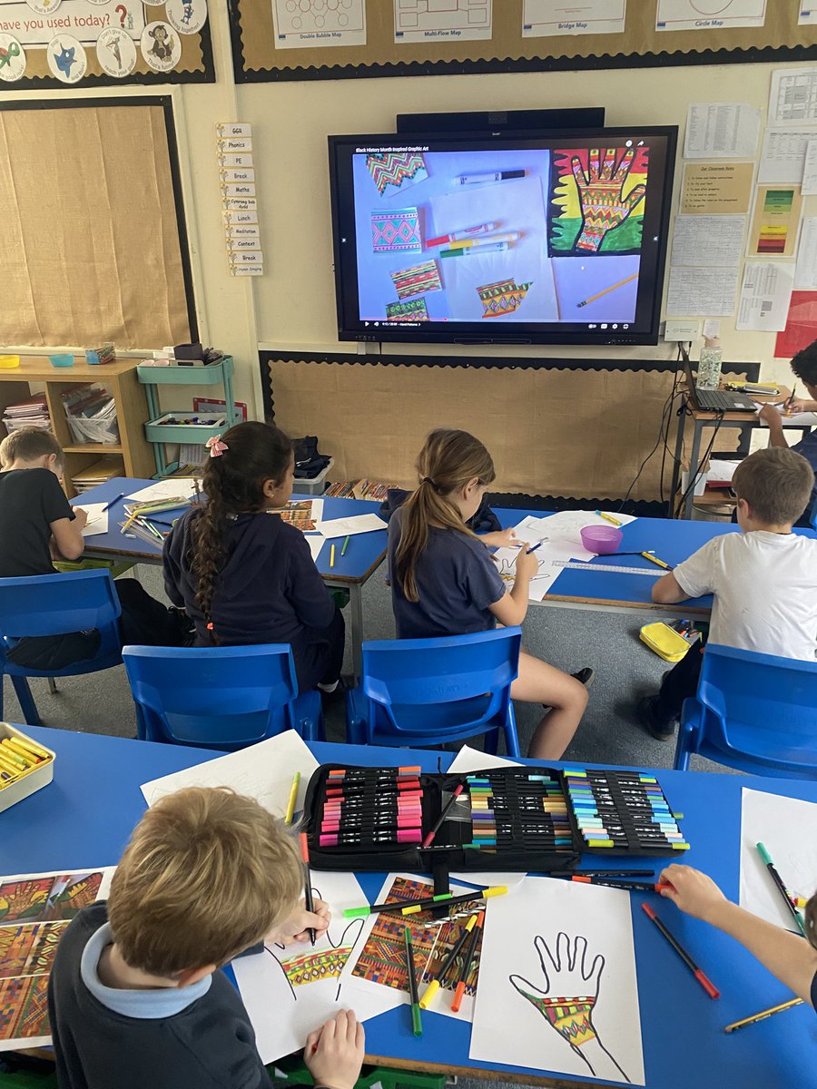 #CtkCardiffy3 have been inspired by Kente cloth from Ghana and created their own artwork! We learnt about the history of Kente cloth and used lots of bright colours and patterns while making our own. 🇬🇭🎨 #BlackHistoryMonth #ExpressiveArts