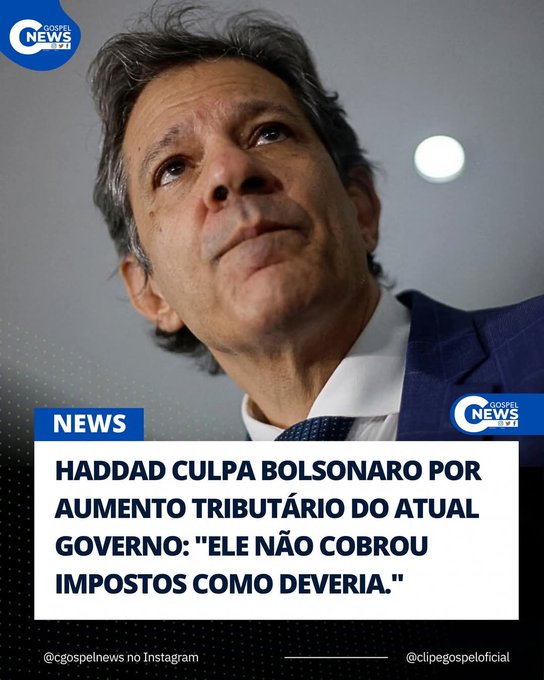 Formal portrait of Jair Bolsonaro, a man with gray hair wearing a dark suit, white shirt, and blue tie, looking upward with a serious expression in a studio setting with soft lighting. Blue news banners overlay the image at top and bottom, with text in Portuguese reading Haddad culpa Bolsonaro por aumento do governo: Tribuna do Norte cobra igualdade tributária and Não há governo sem impostos: Gleisi, attributed to criticism of government taxes. Logos of G1 and Globo News are present in white circles. Instagram handles @globo.news and @globoespacial are at the bottom.