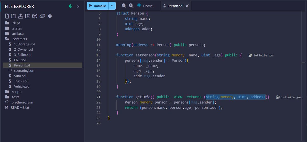 #day19 of Web3 learning

Today I dove into Solidity and wrote my first contracts on ETH! Explored core syntax like:

Loops &amp; conditionals

require() for checks

Accessors

#web3 #learning #productive #webdev #solidity #ETH #solana