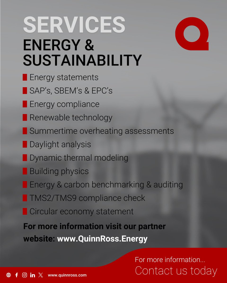 QuinnRoss's tweet image. Reduce energy costs &amp;amp; carbon footprint.

From daylight analysis to dynamic thermal modelling, QuinnRoss Energy supports your projects every step of the way.

#EnergyCalculations #SustainableBuildings #RenewableTechnology #EnergyCompliance #BuildingPhysics #EnergyEfficiency