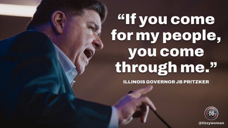 Never get comfortable with the military walking our streets or the president threatening elected officials for speaking truth!

Gov Pritzker is ringing the alarm. Trump is preparing to take over our free and fair elections so we must “stand up and speak out”!
#DemsUnited