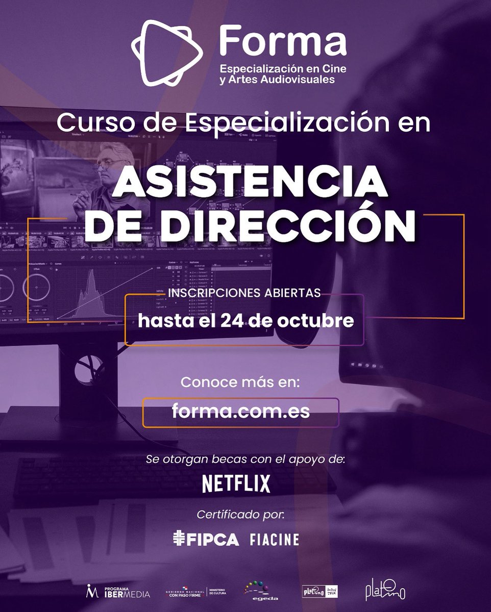 🎬 Especialización en Asistencia de Dirección del programa FORMA – Cine y Artes Audiovisuales.
Aprende a planificar y coordinar rodajes profesionales.
📅 Postúlate antes del 24 de octubre

👉 Inscríbete y solicita tu beca aquí: forma.com.es/curso-de-espec…