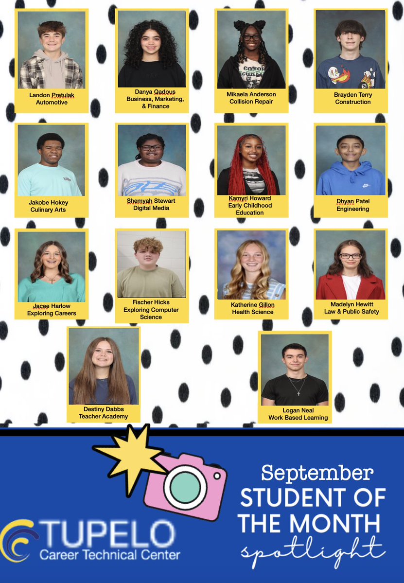 🎉🎉🎉Congratulations🎉🎉🎉
CTE’s September Students of the Month! We’re SUPER proud of you!💙🏆💛👏👏👏 #CTEWorks #studentrecognition #tpsd