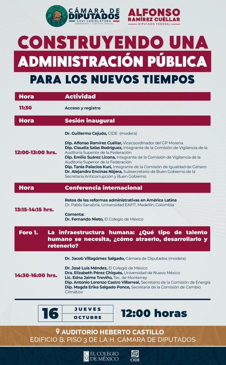 La próxima semana iniciamos una serie de foros, convocados por la Cámara de Diputados a iniciativa de Alfonso Ramírez Cuellar, que con Fernando Nieto  hemos organizado para discutir los ejes de una reforma integral a la administración pública.