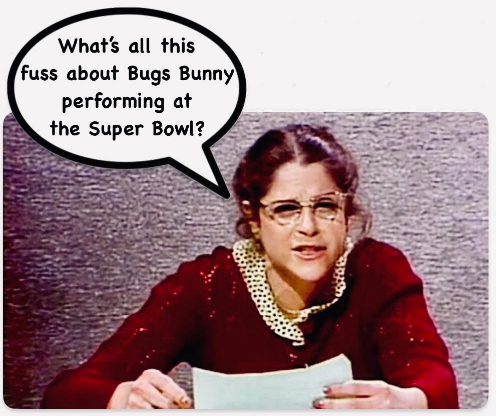 NR4PTProject's tweet photo. Okay. Who did this? @AlanZweibel, this you? We love it!!

#SNL #SNLvintage #BadBunny #BunnyBunny #GildaRadner #NotReadyforPrimeTimePlayers #NFL #SuperBowl #SuperBowlHalftimeShow https://t.co/lHN2OYX8Q6
