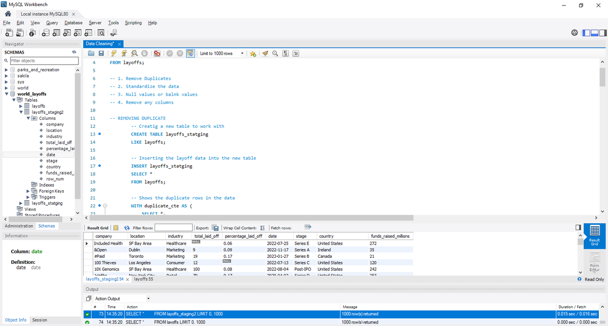 Samuel_F_Samuel's tweet image. Data cleaning 🧼 in SQL

Did some data cleaning today — and wow, it was satisfying! 😁
✅ Removed duplicates
✅ Fixed date formats
✅ Dropped null rows
✅ Cleaned up messy data

Full gist coming to LinkedIn soon, and the project’s going on GitHub 💪

#SQL #DataCleaning