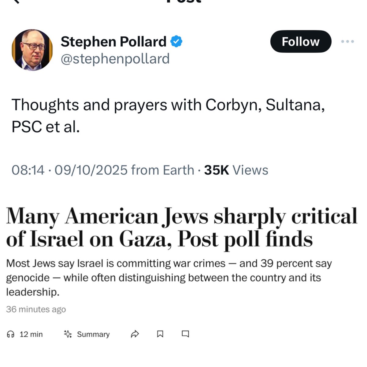 Stephen Pollard and his crew just can’t see it; they can’t see what harm Israel has done - not just to Palestinians - but to itself:
