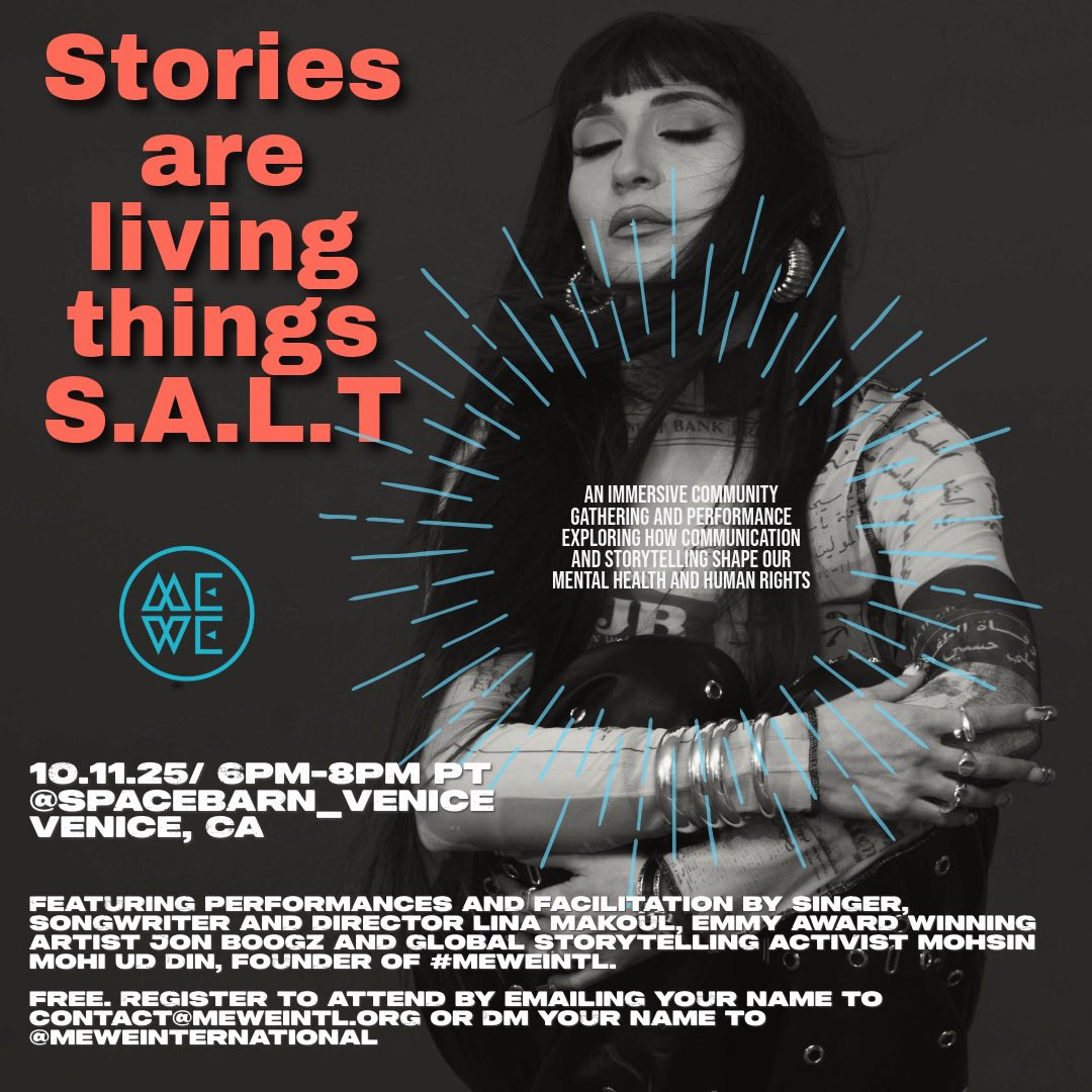 MeWeIntl's tweet image. Stories are living things. Communication &amp;amp; our social connectedness —including narratives—are pillars of health &amp;amp; rights. Join me &amp;amp; my org @MeWeIntl for a performance x panel on arts and #mentalhealth SAT 10.11.25 LA California. 6pm. DM your name. #worldmentalhealthday