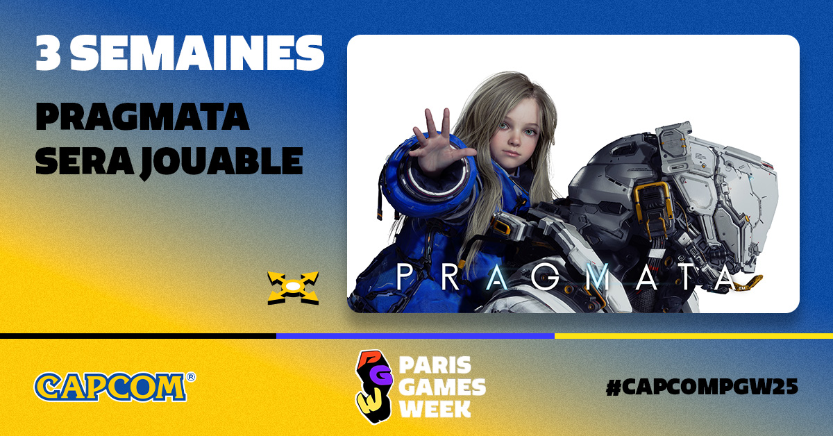 🚀 Plus que 3 semaines avant la <a href="/ParisGamesWeek/">Paris Games Week</a> !

Pragmata sera jouable en avant-première sur notre stand du 30 octobre au 2 novembre ! #CapcomPGW25