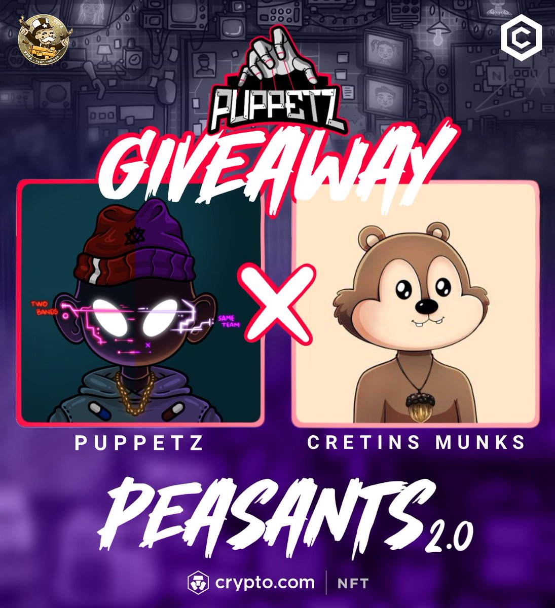 PUPPETZ x CRETINS MUNKS 🎁 GIVEAWAY🚀

The wait is over, mark it down 🔔
Puppetz DROP → 10.15.2025

Prizes:
🏆 x2 Peasants 2.0
🏆 $20 $PPTZ

To Enter:
1️⃣ Follow <a href="/CretinsMunks/">Cretins Munks | $NUTS</a> + <a href="/PuppetzART/">PuppetZ.CDC🎭</a>
2️⃣ RP🔄 Like❤️ Tag 3 ✅
3️⃣ Join both Discords

72hours⏰ GL!

#crofam  #cryptocom  #CRO