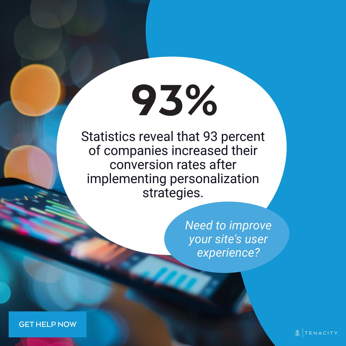 tenacityio's tweet image. Statistics reveal that 93 percent of companies increased their conversion rates after implementing personalization strategies. | @thetechreport  #personalization 
Need to improve your site&apos;s user experience? We can help! Follow the link for more info: tenacity.io/services/web-d…
