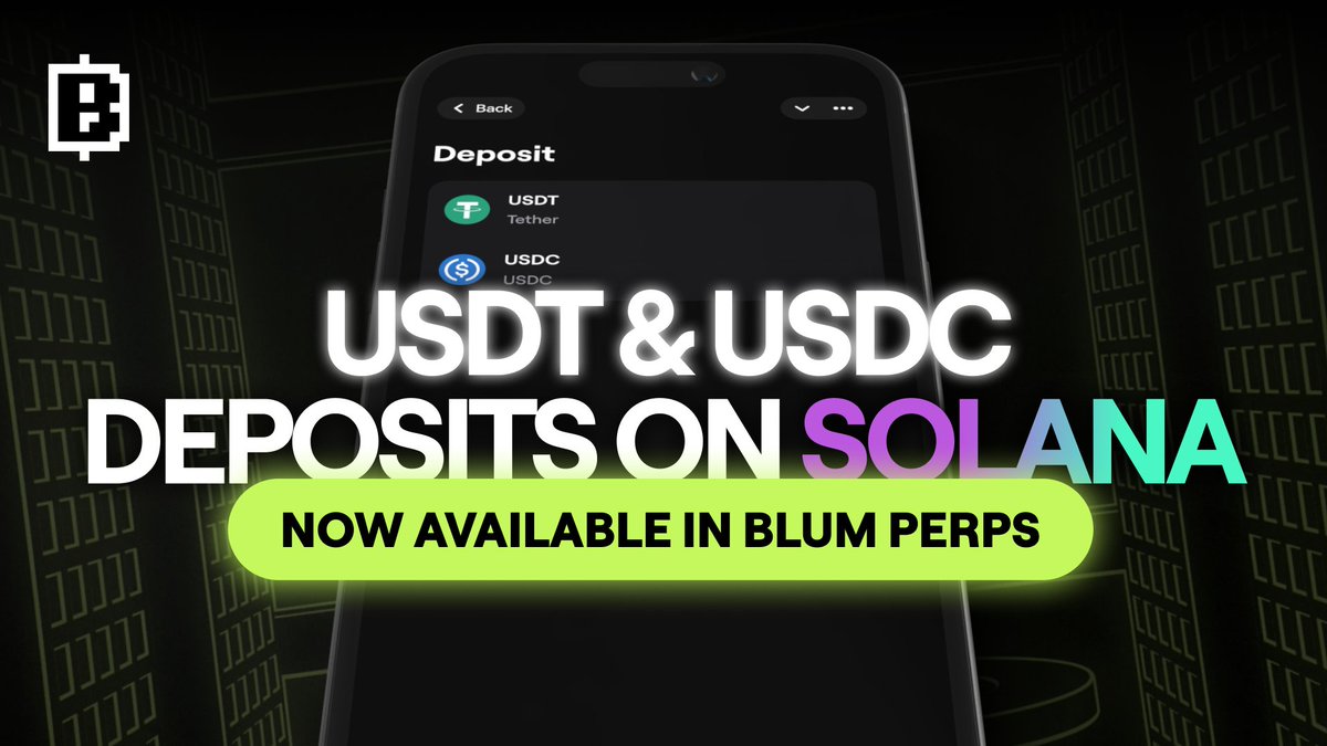 blumcrypto's tweet image. 💸 USDT &amp;amp; USDC deposits on Solana are now supported on Blum Perps!

Top up your Perps wallet the way you like – choose TON or Solana, whatever fits you best ⚡

Go to Wallet → Perps → Deposit and start trading 👉 t.me/blum/app?start…