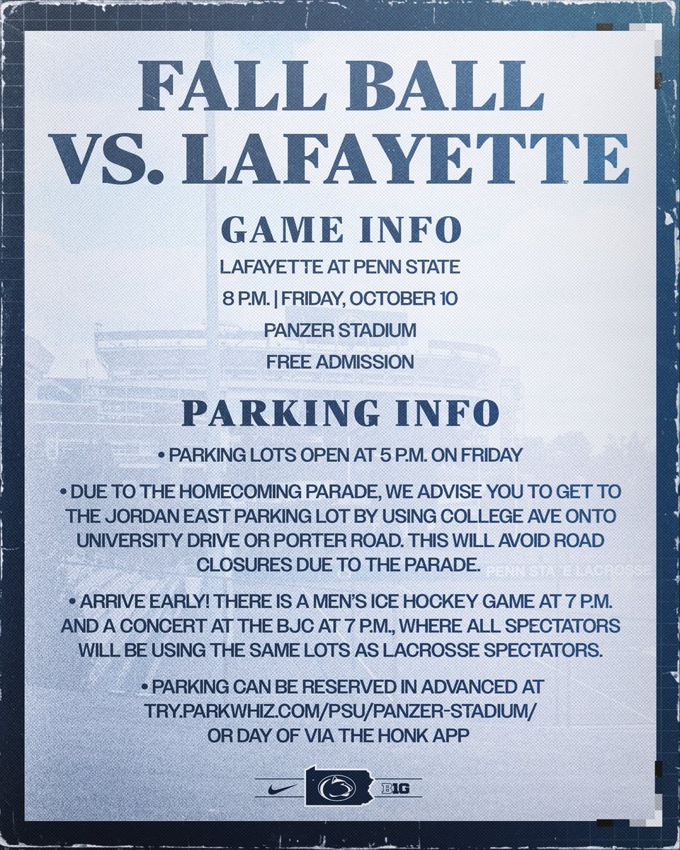 PennStateMLAX's tweet image. Friday night lights but make it Fall Ball 🥍

Game and parking information ⬇️⬇️⬇️