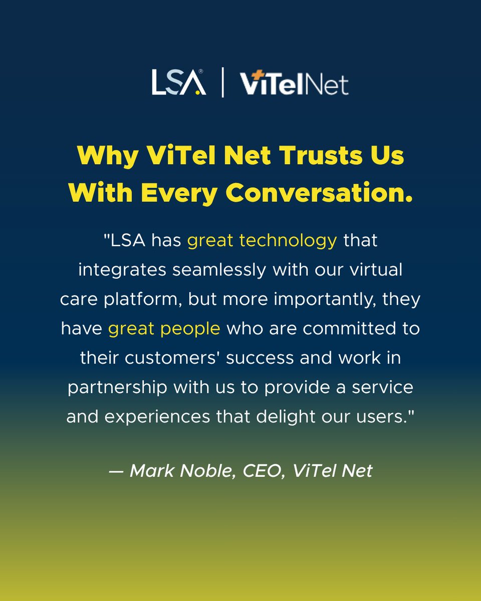 LSAWeb's tweet image. 🌟 We&apos;re proud to partner with ViTel Net in making virtual care more accessible! 

At LSA, we believe it&apos;s the combination of people and technology that makes the difference. 

#LSA #Partnership #LanguageServices #ClientSpotlight