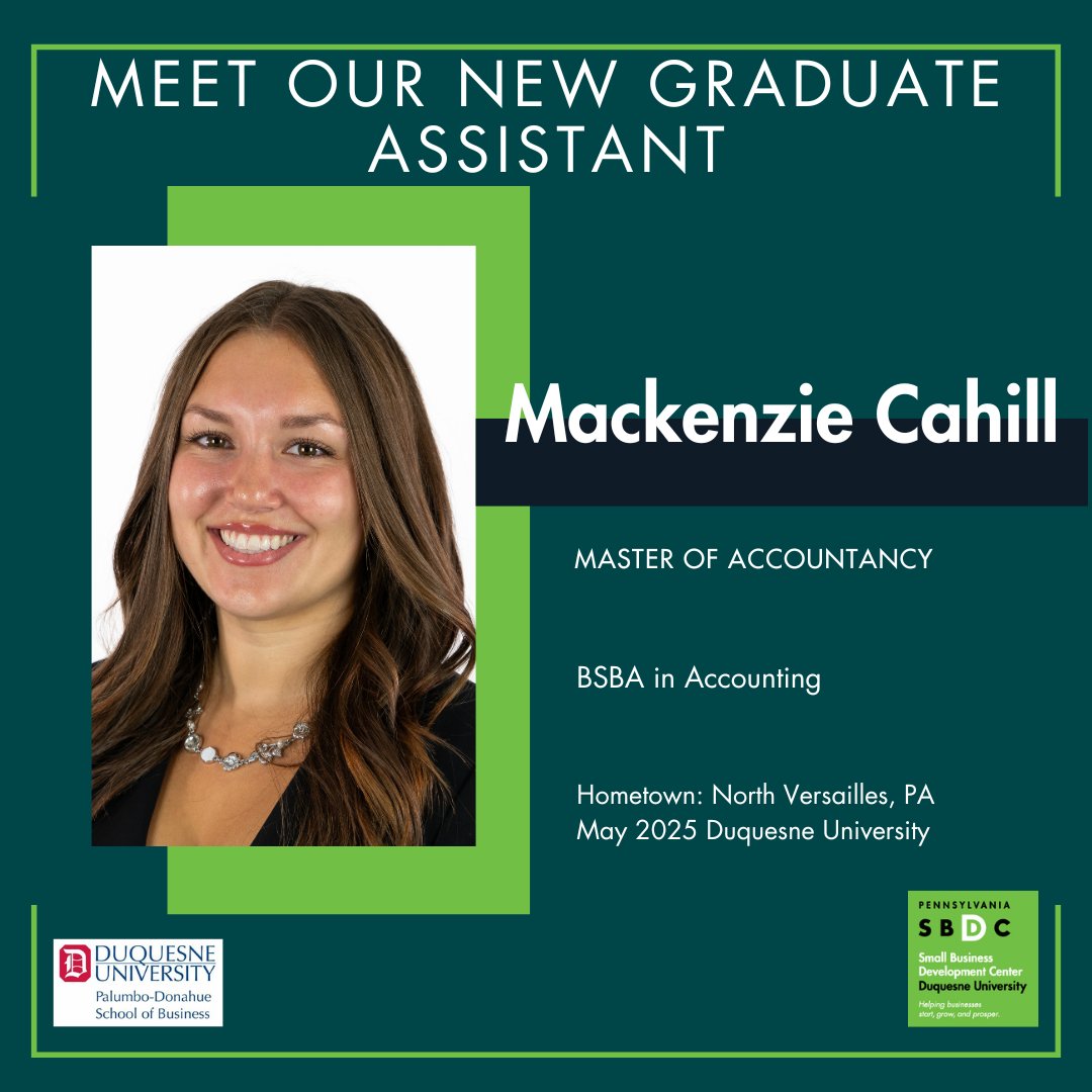 This is the first in a series of highlighting the talent of new Graduate Assistants and Fellow Students that we have the honor of welcoming onto our team.

To read about our staff, view here - sbdc.duq.edu

#dusbdc #pasbdc #graduatesssistants #smallbusinesssupport