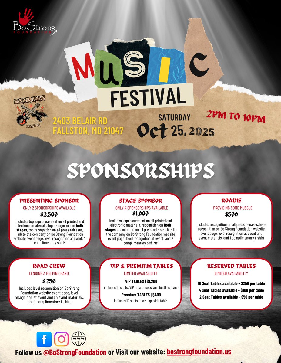 BoStrongFdn's tweet image. 🚨 LAST CALL FOR SPONSORS! 🚨

Our Annual Music Festival is almost here, and this is your final chance to join us as a sponsor! 🎸🎤

Don’t miss this opportunity to make an impact—become a sponsor today: ow.ly/UYUn50X3hsu

#LastCall #MusicHeals #BoStrongMusicFestival