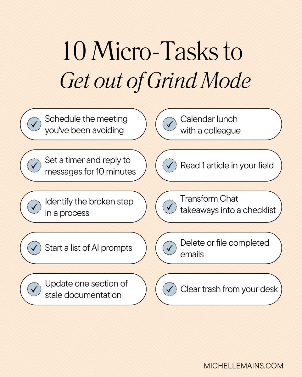 MichelleMains's tweet image. Are you exhausted trying to climb Grind Mode Mountain? Reset with these micro-tasks. Hey there, instant gratification!
#journaling #peopleskills #selfconfidence #jobskills #careeradvice
