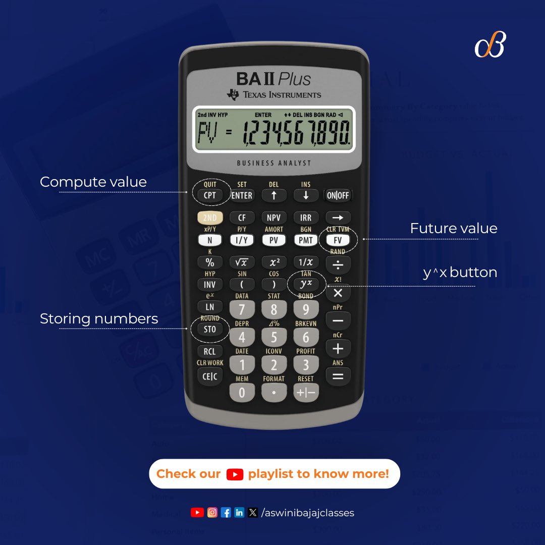 ABClasses_'s tweet image. Learn how to use your calculator smartly, save time, avoid silly mistakes, and gain the speed and accuracy you need.

#FinanceCalculator #CFAExam #FRMExam #CalculatorTips #ExamPreparation #StudySmart #AswiniBajaj #InvestInYourself #CFATips #FRMTips #CalculatorSkills