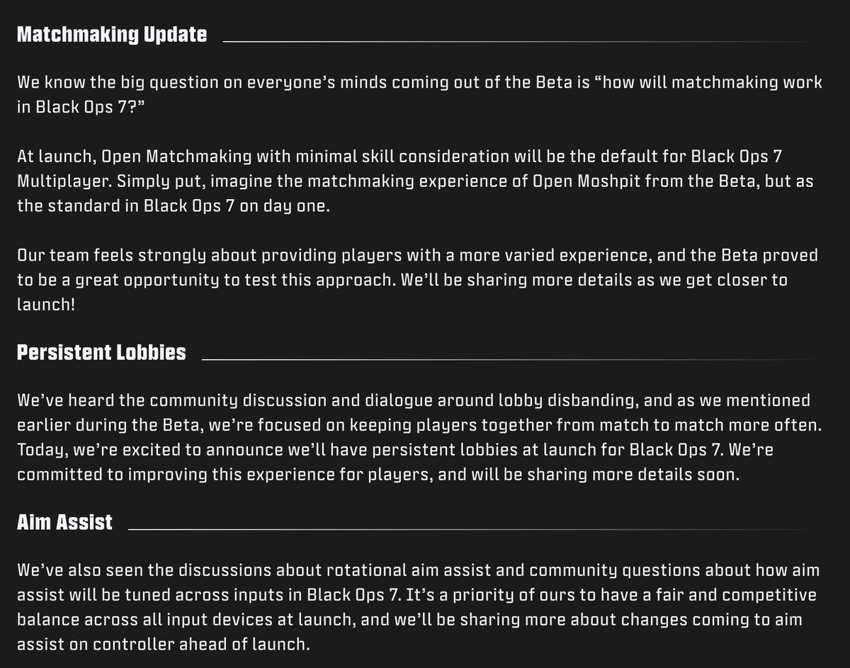 Ganamos supongo? Se confirma que "no" habra SBMM en COD Black Ops 7 y bajan el AA rotacional!