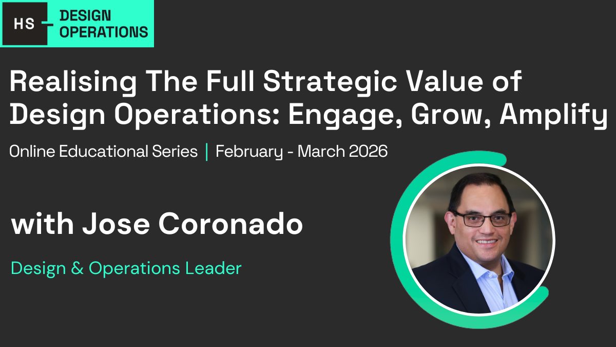 jcoronado1's tweet image. 🔥🔥Hot of the press - New Masterclass🔥🔥

Realizing The Full Strategic Value of DesignOps - 

📅 February - March 2026
💰 Launch Offer available for a limited time: Get 20% off with the code JOSE20
🎟️ Register now: lnkd.in/erDQtVuA

@HSCreativeOps #DesignOps #Design