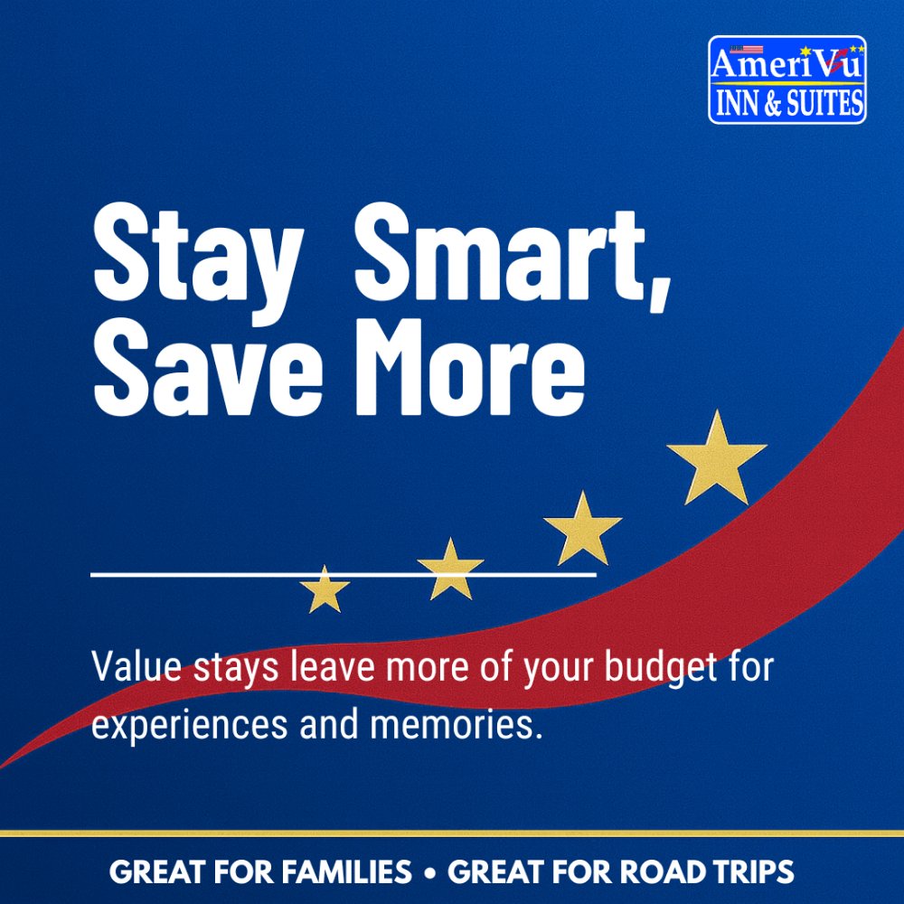 AmeriVu's tweet photo. 🛎️ Stay smart, save more. Value stays keep more of your budget for experiences. Great for families &amp; road trips. Friendly teams + comfy rooms = easier travel. DM for details. 

Book now: https://t.co/tg8ksetR6L 
#AmeriVu #SmartStay #TravelDeals https://t.co/HQqqKY7c0Q