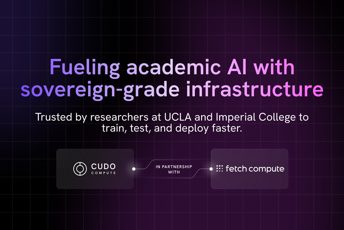 Cudo_Compute's tweet image. From @UCLA quantum to @imperialcollege Agentic AI, @fetch_ai_IL’s Fetch Compute provides academic teams with access to high-performance GPUs.
We power the infrastructure behind it:
• Sovereign-ready
• Renewable-powered
• NVIDIA HGX + DGX

Get started: fetchcompute.ai/?utm_source=tw…