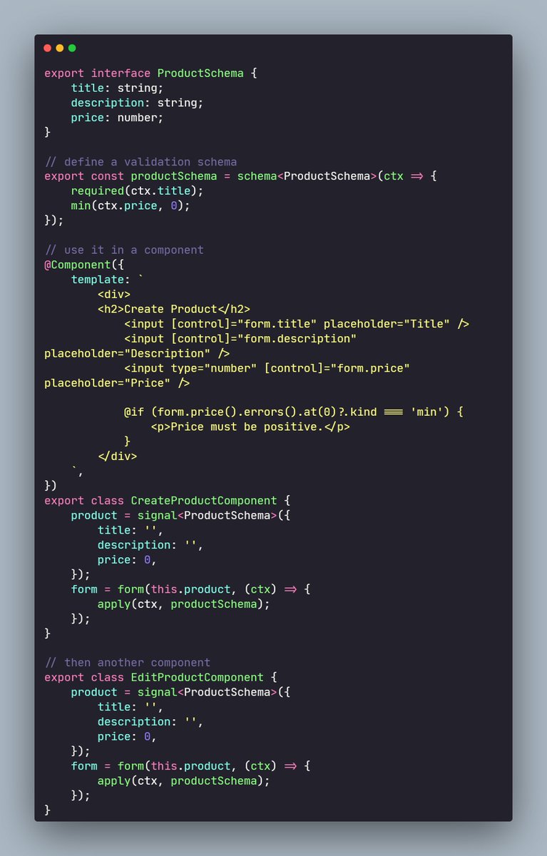 Yet another cool example from yesterday's livestream

Sharing validation/disabled logic between components and forms is easier than ever!

Just define a custom schema and apply it wherever necessary: