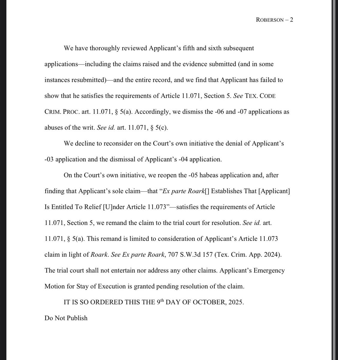 bradj_TX's tweet image. New: CCA stays Robert Roberson execution set for next week and remands one claim to the trial court for reconsideration. #txlege 
search.txcourts.gov/SearchMedia.as…